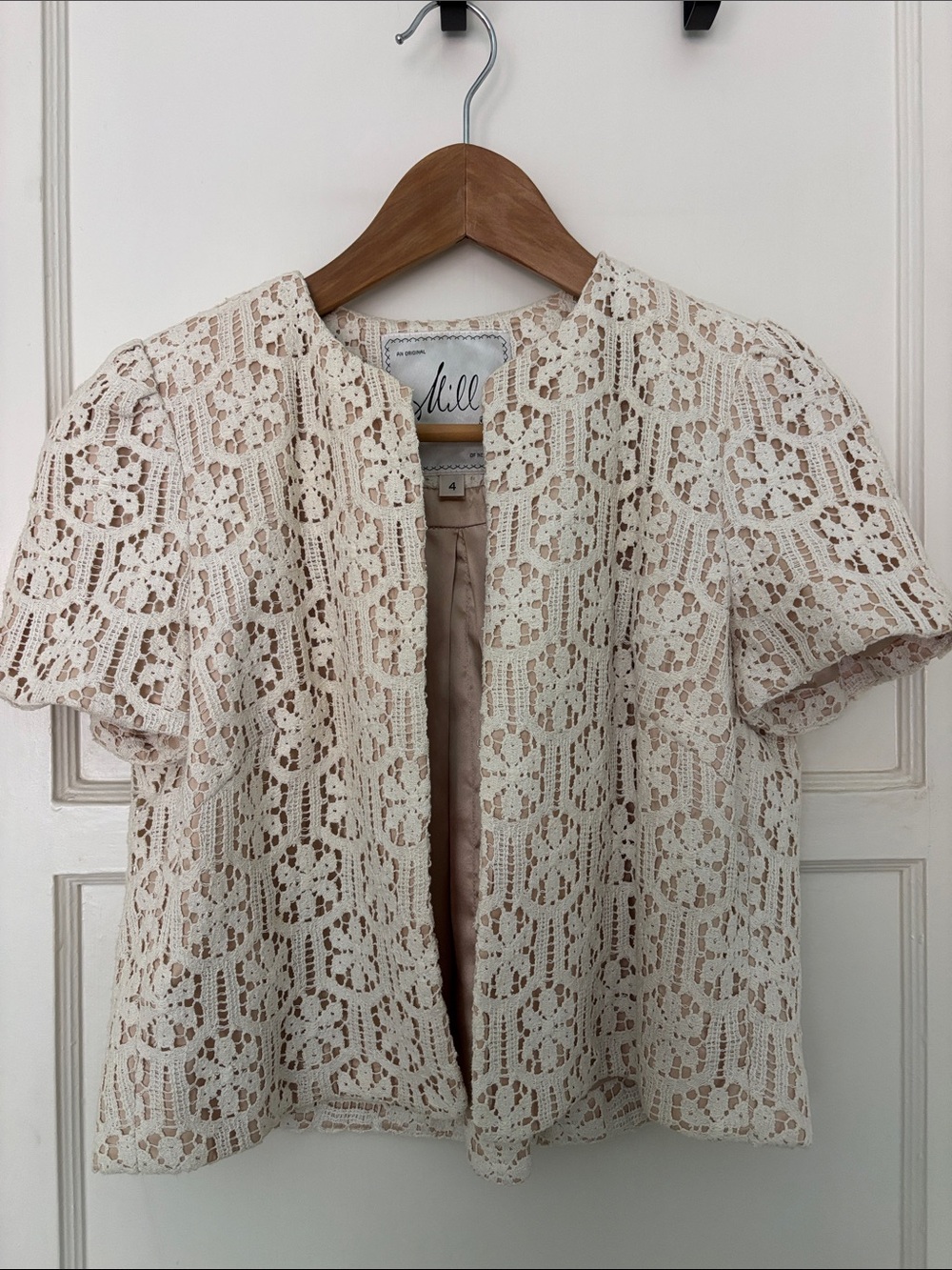 Milly Ivory Floral Lace Open-Front Short Sleeve Jacket - Vintage circa 80s